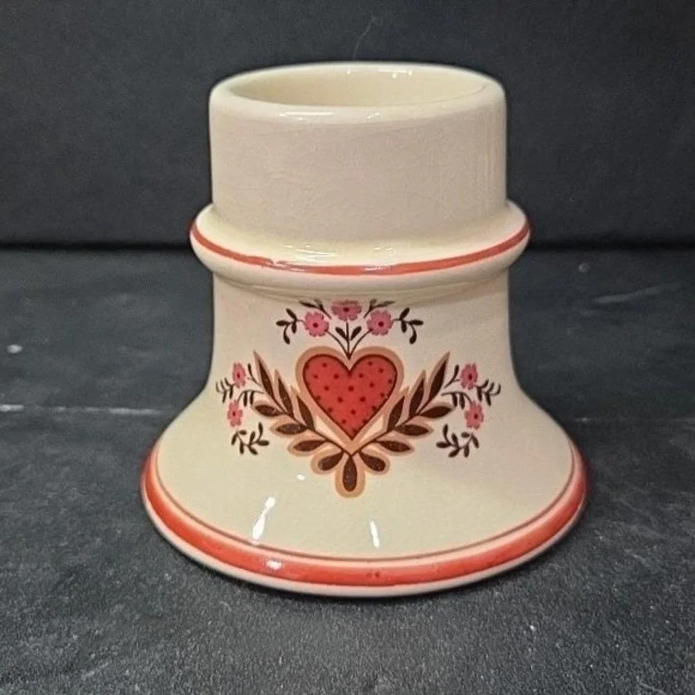 Pennsylvania Dutch Folk Art Candleholder, Vintage Hearts & Flowers Design Holder